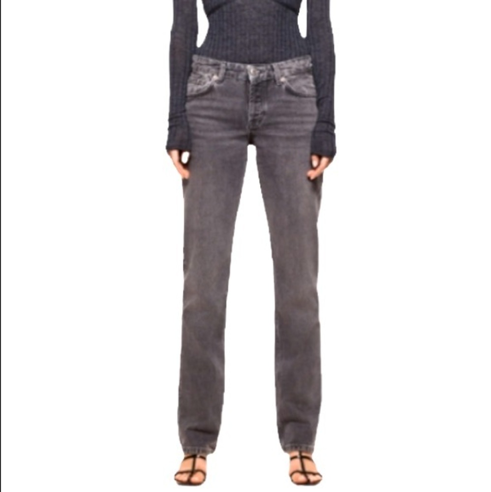 Zara Anthracite Grey Mid Rise Button Fly Straight Leg Jeans Size 2